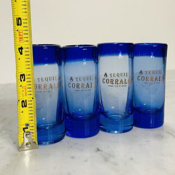 Set (4) CORRALEJO Tequila 4" Double Shot Glass 2 oz Cobalt Blue Ombré NEW - Picture 4 of 6